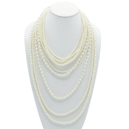 Silver Cream Pearl Multi-Row Layer Necklace # HNN90626RC(JA7)