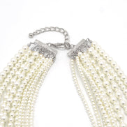 Silver Cream Pearl Multi-Row Layer Necklace # HNN90626RC(JA7)