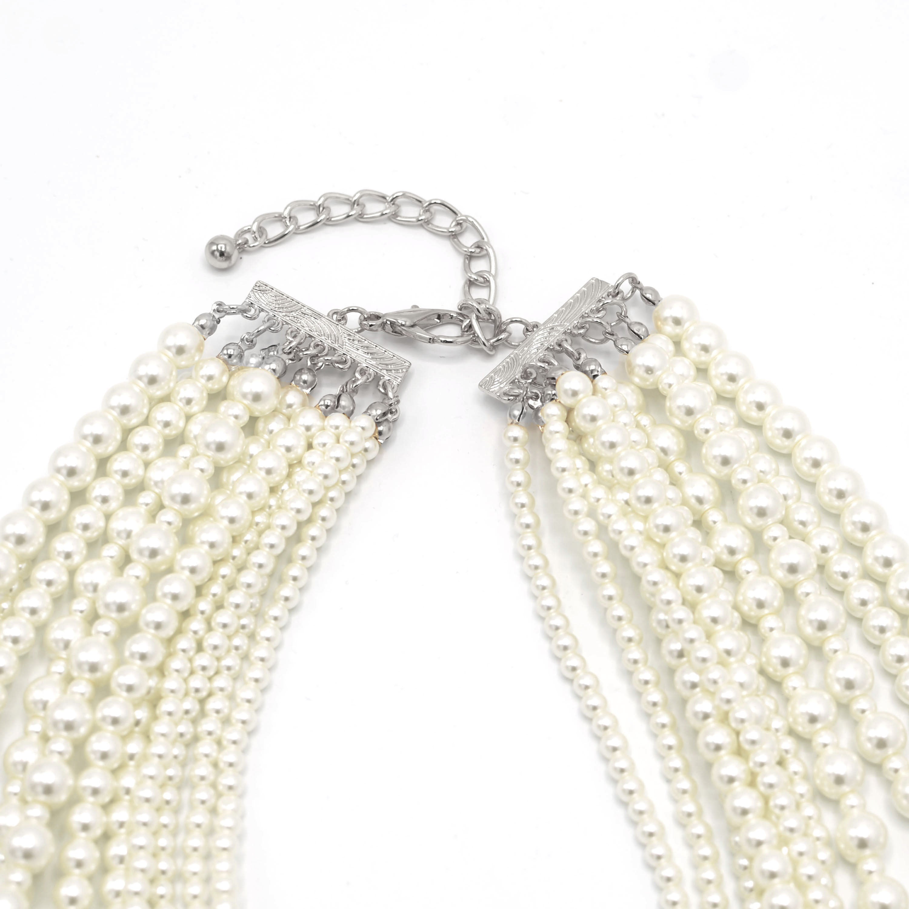 Silver Cream Pearl Multi-Row Layer Necklace # HNN90626RC(JA7)