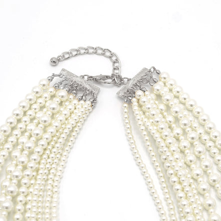 Silver Cream Pearl Multi-Row Layer Necklace # HNN90626RC(JA7)