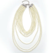 Silver Cream Pearl Multi-Row Layer Necklace # HNN90626RC(JA7)