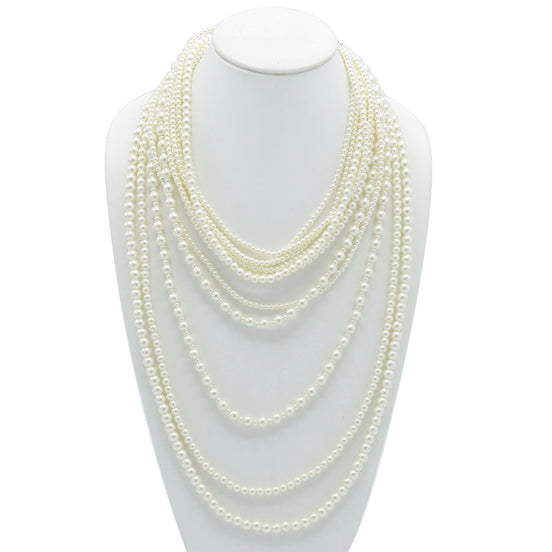Silver Cream Pearl Multi-Row Layer Necklace # HNN90626RC(JA7)