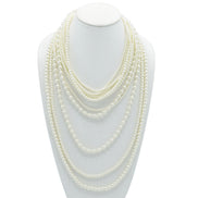 Silver Cream Pearl Multi-Row Layer Necklace # HNN90626RC(JA7)