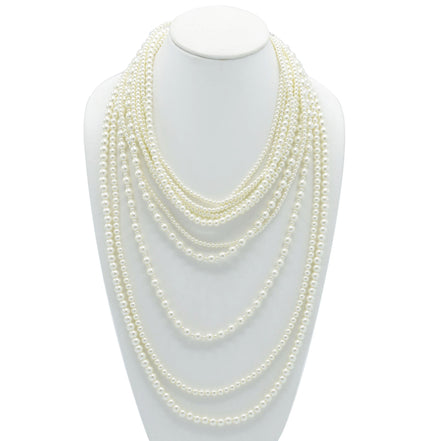 Silver Cream Pearl Multi-Row Layer Necklace # HNN90626RC(JA7)