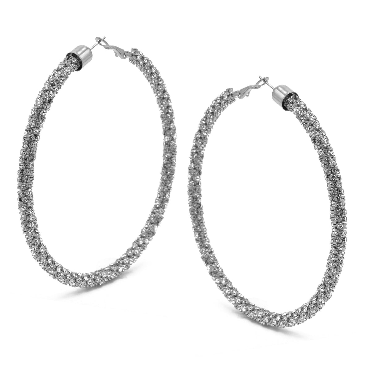 Rhodium Rhinestone Wrapped Hoop Earrings – 3