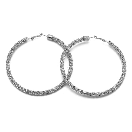 Rhodium Rhinestone Wrapped Hoop Earrings – 3" Statement Hoops# HNE90638RC Rhodium/Crystal(HE1)