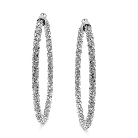 Rhodium Rhinestone Wrapped Hoop Earrings – 3" Statement Hoops# HNE90638RC Rhodium/Crystal(HE1)
