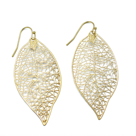GOLD LASER CUT LIGHT WEIGHT LEAF EARRINGS # HNE90636G Gold(HD12)
