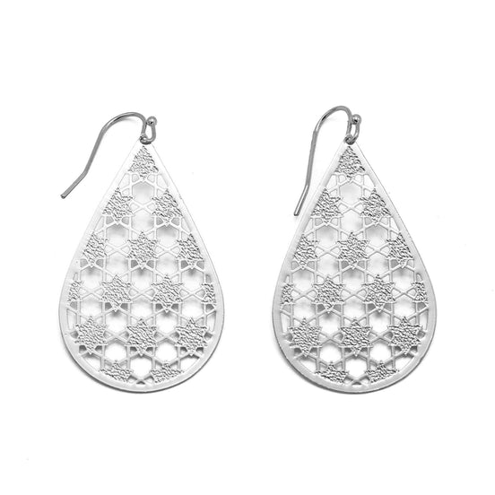 RHODIUM LASER CUT LIGHT WEIGHT TEARDROP EARRINGS # HNE90635R Rhodium(HE9/HD7)