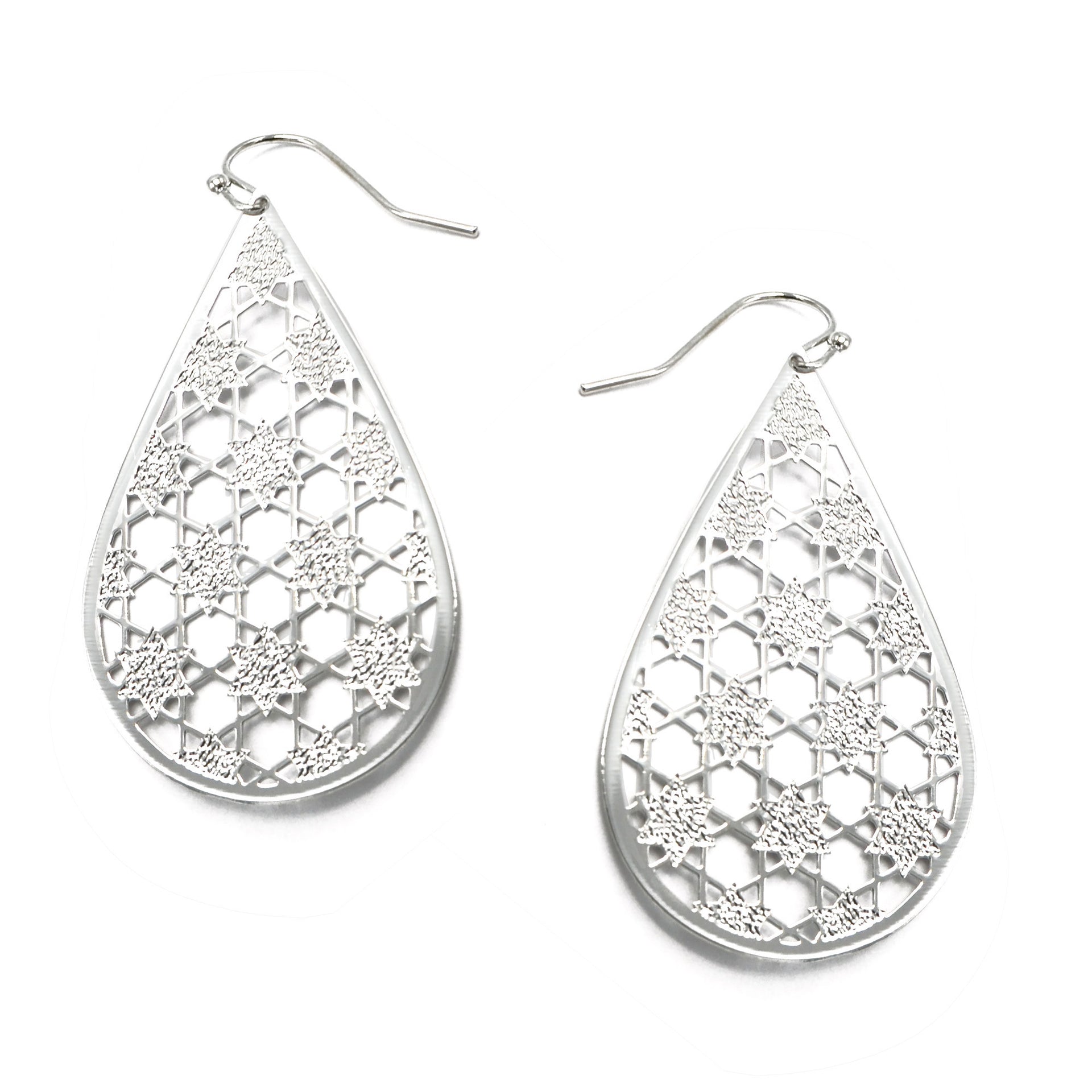 RHODIUM LASER CUT LIGHT WEIGHT TEARDROP EARRINGS # HNE90635R Rhodium(HE9/HD7)