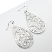 RHODIUM LASER CUT LIGHT WEIGHT TEARDROP EARRINGS # HNE90635R Rhodium(HE9/HD7)