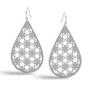 RHODIUM LASER CUT LIGHT WEIGHT TEARDROP EARRINGS # HNE90635R Rhodium(HE9/HD7)