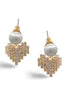 GOLD RHINESTONES HEART PEARL STUD EARRINGS #HNE90620GD Gold