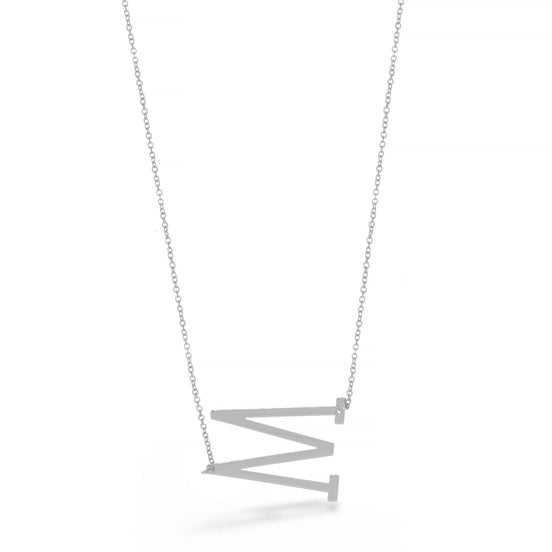 SILVER LETTER M INITIAL CHARM NECKLACE # HNN90627R Rhodium(OE8)