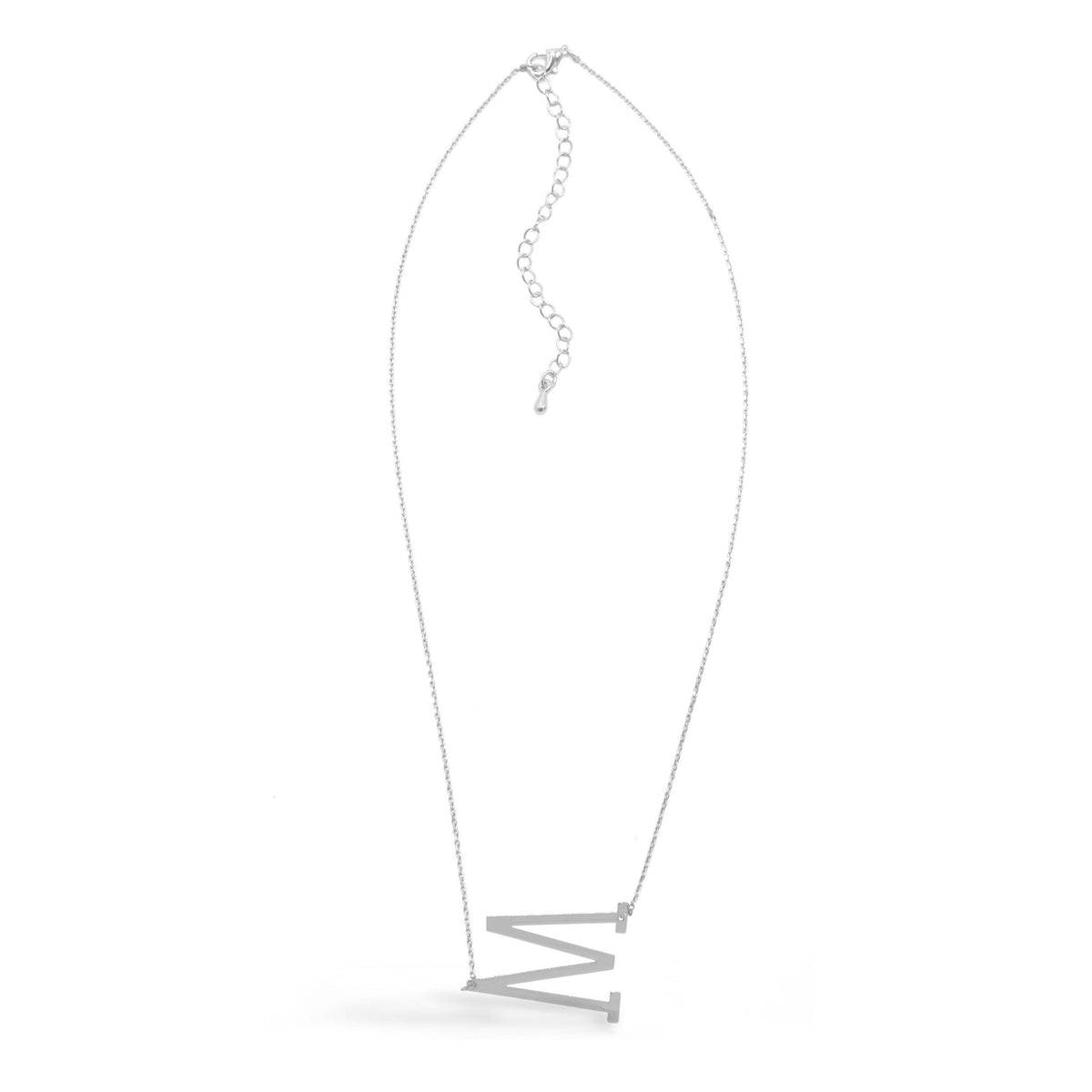 SILVER LETTER M INITIAL CHARM NECKLACE # HNN90627R Rhodium(OE8)