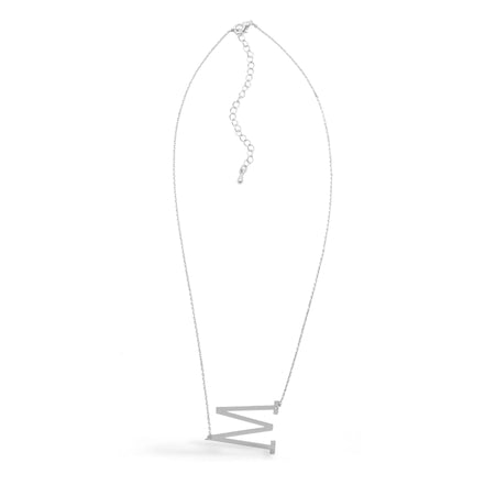SILVER LETTER M INITIAL CHARM NECKLACE # HNN90627R Rhodium(OE8)