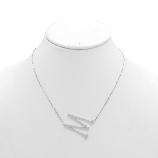 SILVER LETTER M INITIAL CHARM NECKLACE # HNN90627R Rhodium(OE8)
