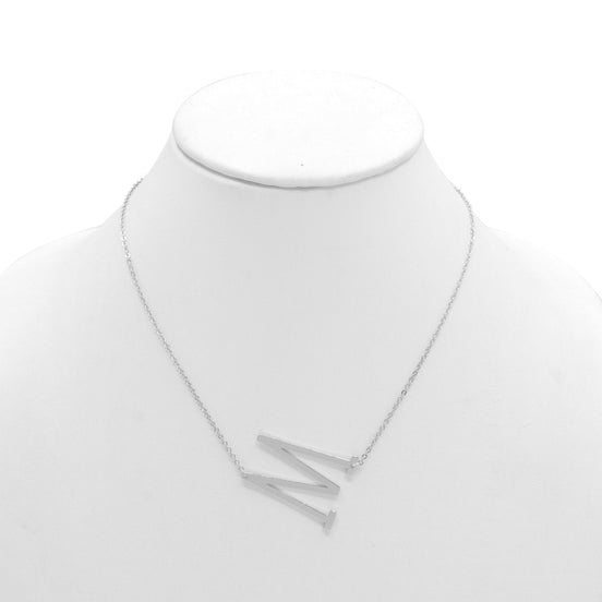 SILVER LETTER M INITIAL CHARM NECKLACE # HNN90627R Rhodium(OE8)
