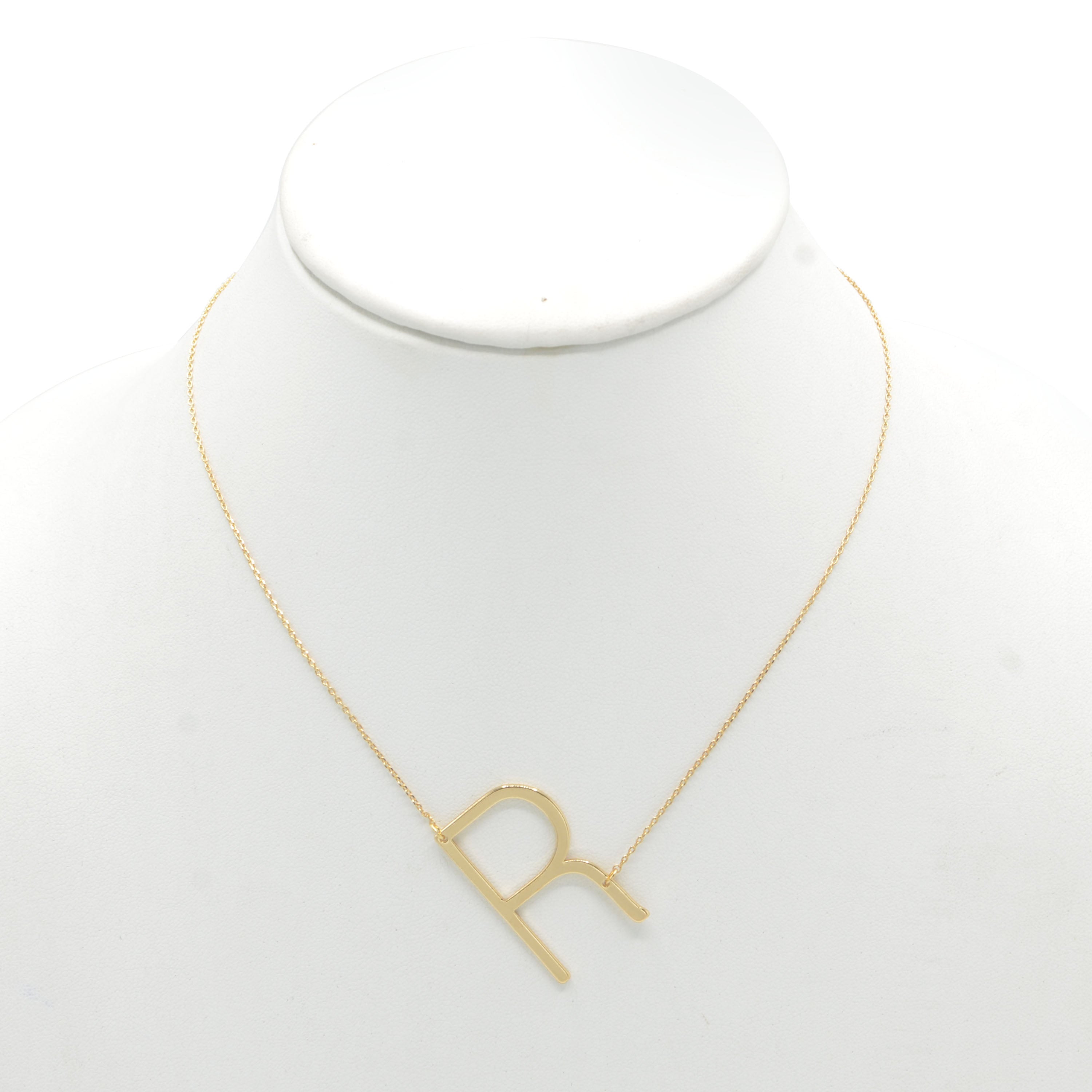 GOLD LETTER R INITIAL CHARM NECKLACE # HNN90628G Gold (OE8)