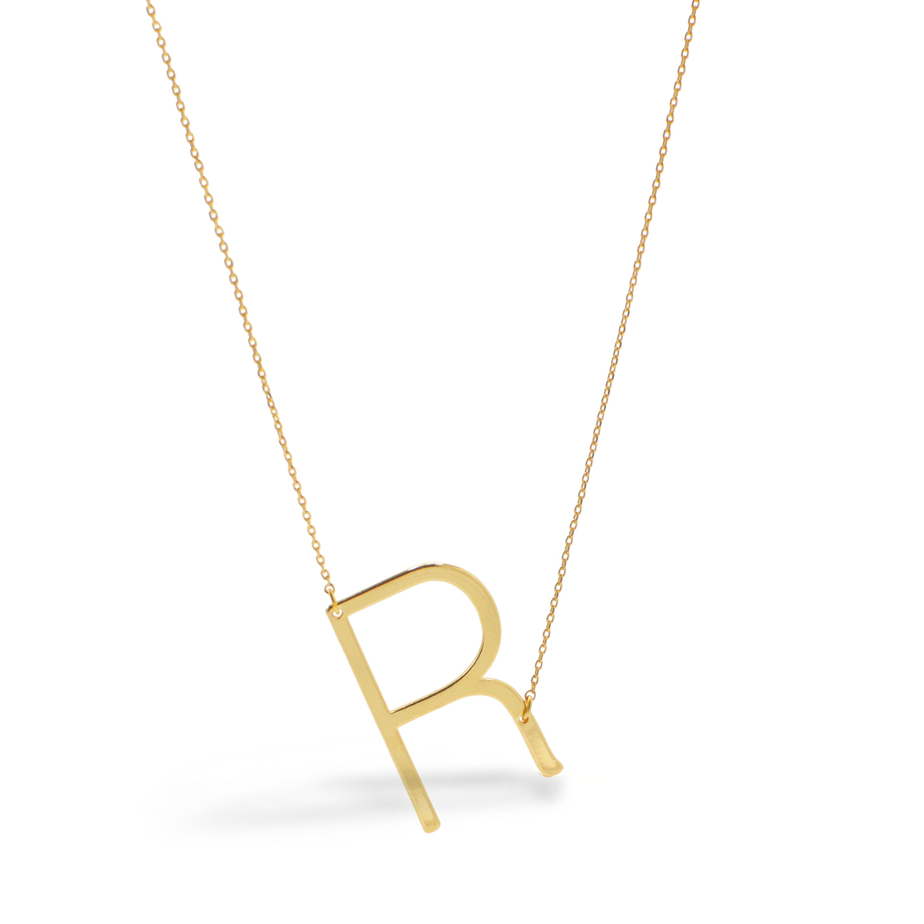 GOLD LETTER R INITIAL CHARM NECKLACE # HNN90628G Gold (OE8)