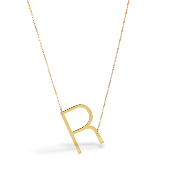 GOLD LETTER R INITIAL CHARM NECKLACE # HNN90628G Gold (OE8)