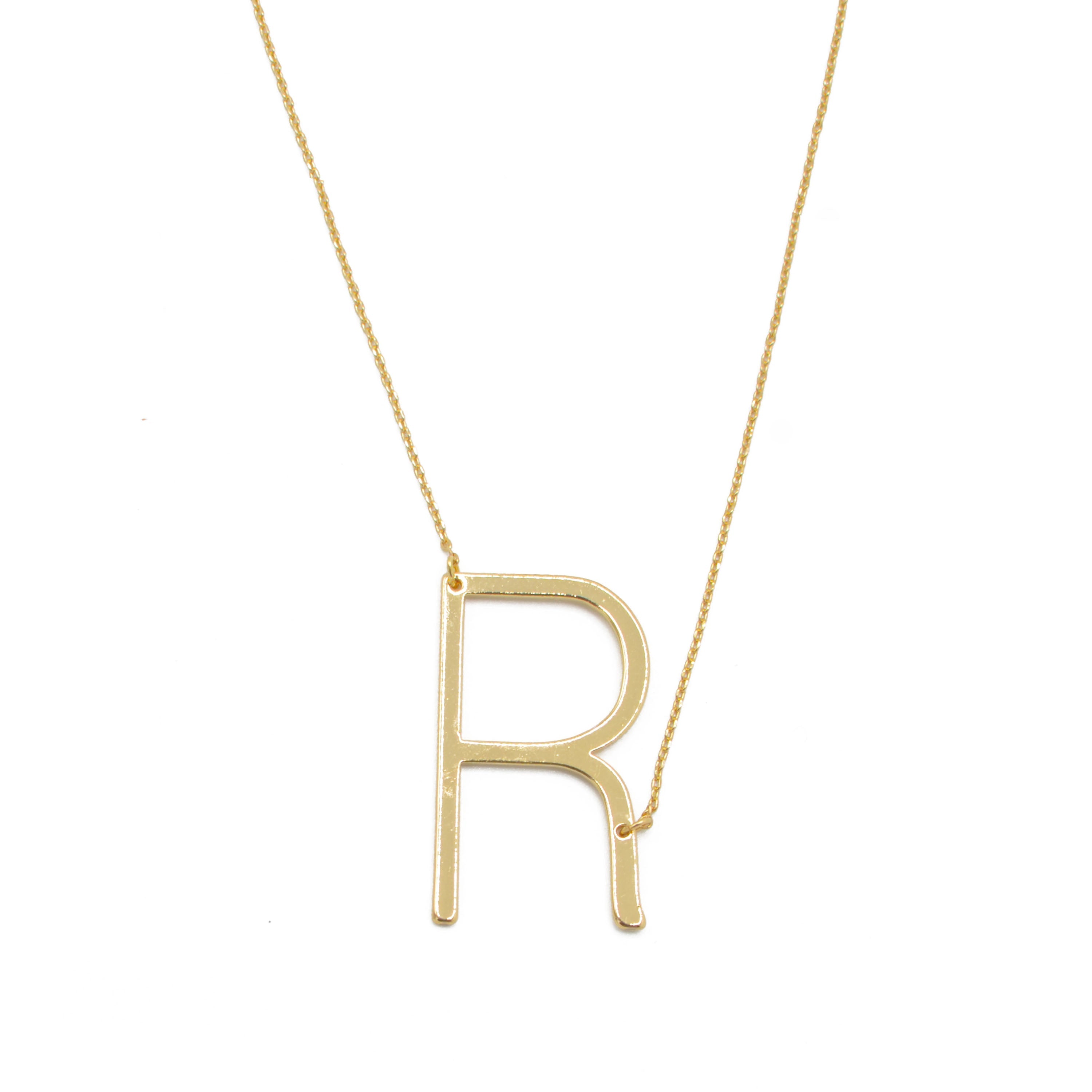 GOLD LETTER R INITIAL CHARM NECKLACE # HNN90628G Gold (OE8)