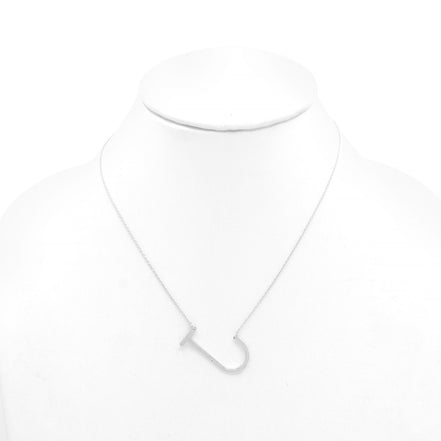 SILVER LETTER J INITIAL CHARM NECKLACE # HNN90631R Rhodium(OE16)
