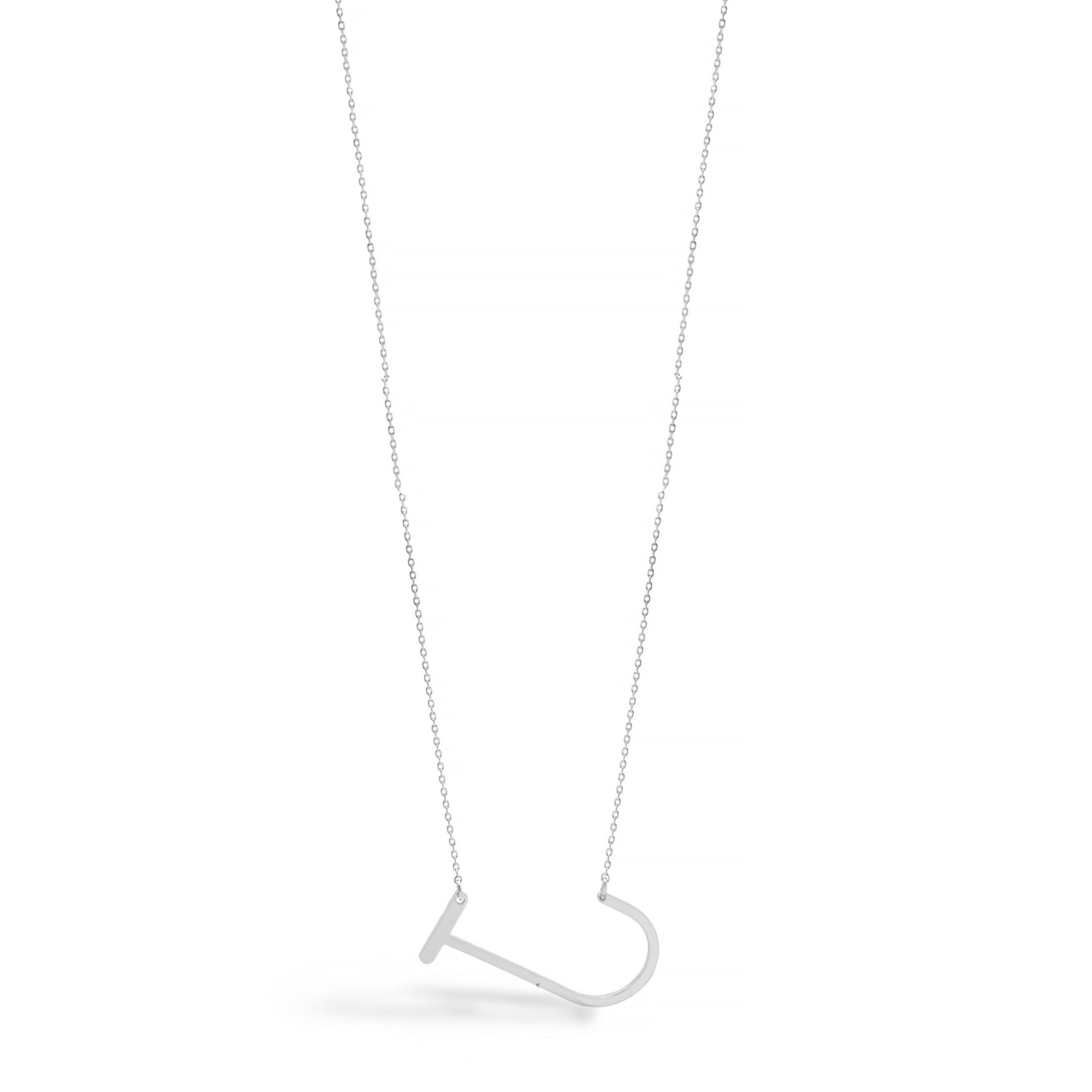 SILVER LETTER J INITIAL CHARM NECKLACE # HNN90631R Rhodium(OE16)