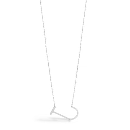 SILVER LETTER J INITIAL CHARM NECKLACE # HNN90631R Rhodium(OE16)