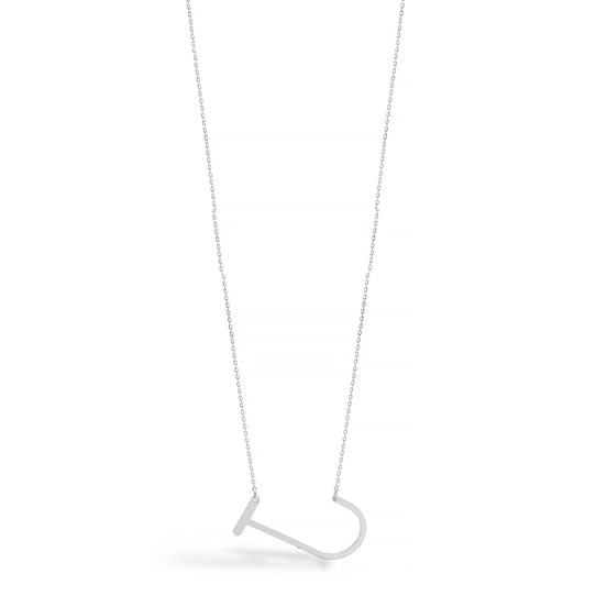 SILVER LETTER J INITIAL CHARM NECKLACE # HNN90631R Rhodium(OE16)