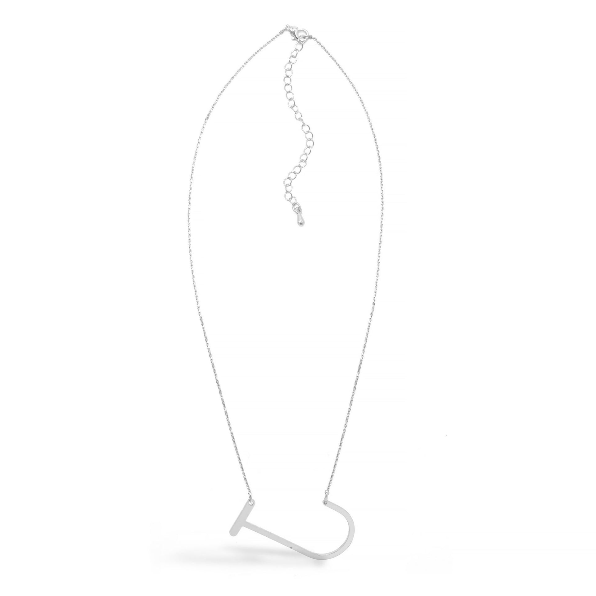 SILVER LETTER J INITIAL CHARM NECKLACE # HNN90631R Rhodium(OE16)
