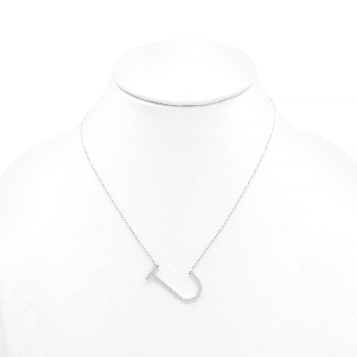 SILVER LETTER J INITIAL CHARM NECKLACE # HNN90631R Rhodium(OE16)