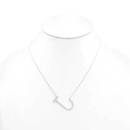 SILVER LETTER J INITIAL CHARM NECKLACE # HNN90631R Rhodium(OE16)