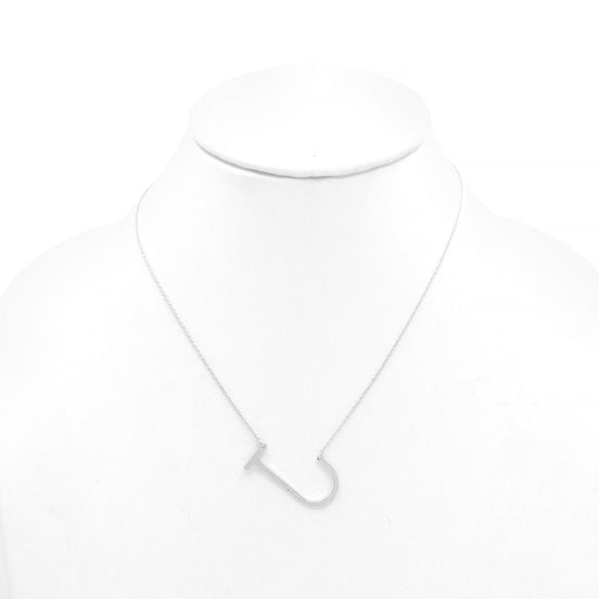 SILVER LETTER J INITIAL CHARM NECKLACE # HNN90631R Rhodium(OE16)