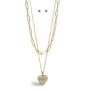 Gold Heart Crystal Pendant Necklace And Earrings Set# # HNN+E90640GC Gold Crystal(SE6)SF6)