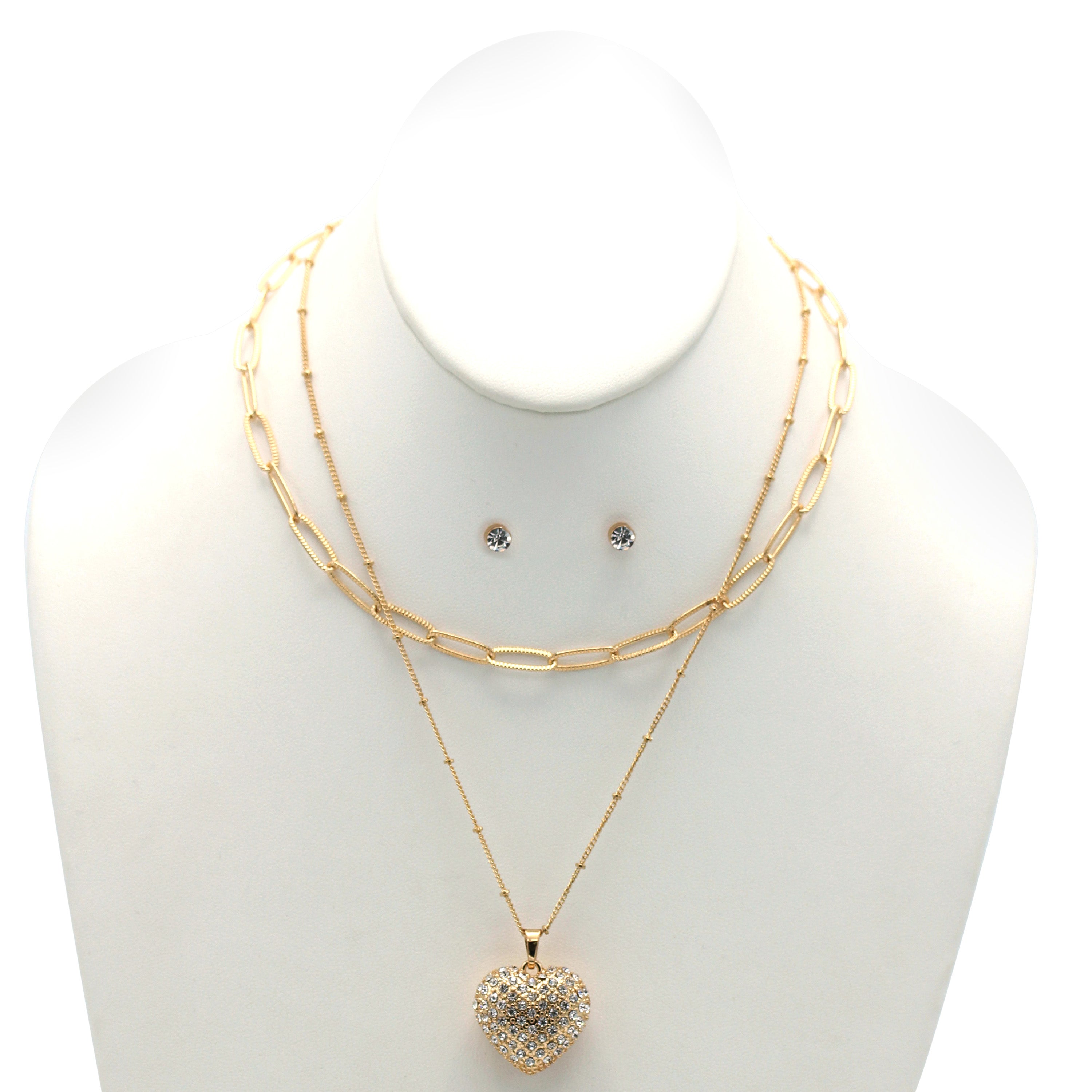 Gold Heart Crystal Pendant Necklace And Earrings Set# # HNN+E90640GC Gold Crystal(SE6)SF6)