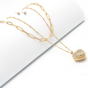 Gold Heart Crystal Pendant Necklace And Earrings Set# # HNN+E90640GC Gold Crystal(SE6)SF6)