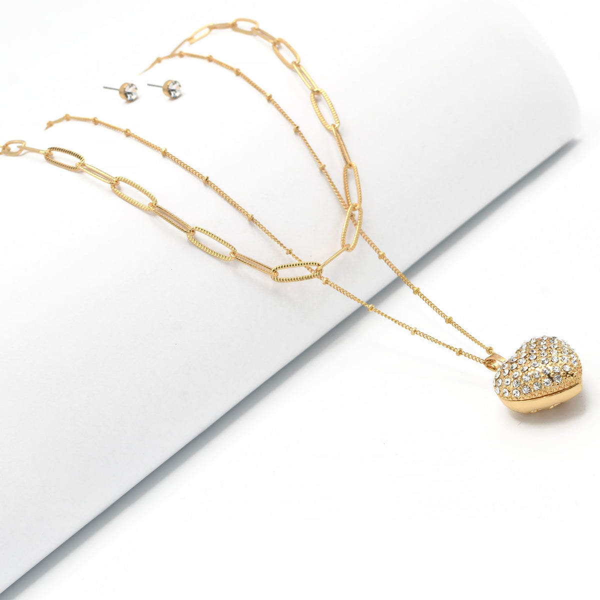 Gold Heart Crystal Pendant Necklace And Earrings Set# # HNN+E90640GC Gold Crystal(SE6)SF6)