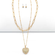 Gold Heart Crystal Pendant Necklace And Earrings Set# # HNN+E90640GC Gold Crystal(SE6)SF6)