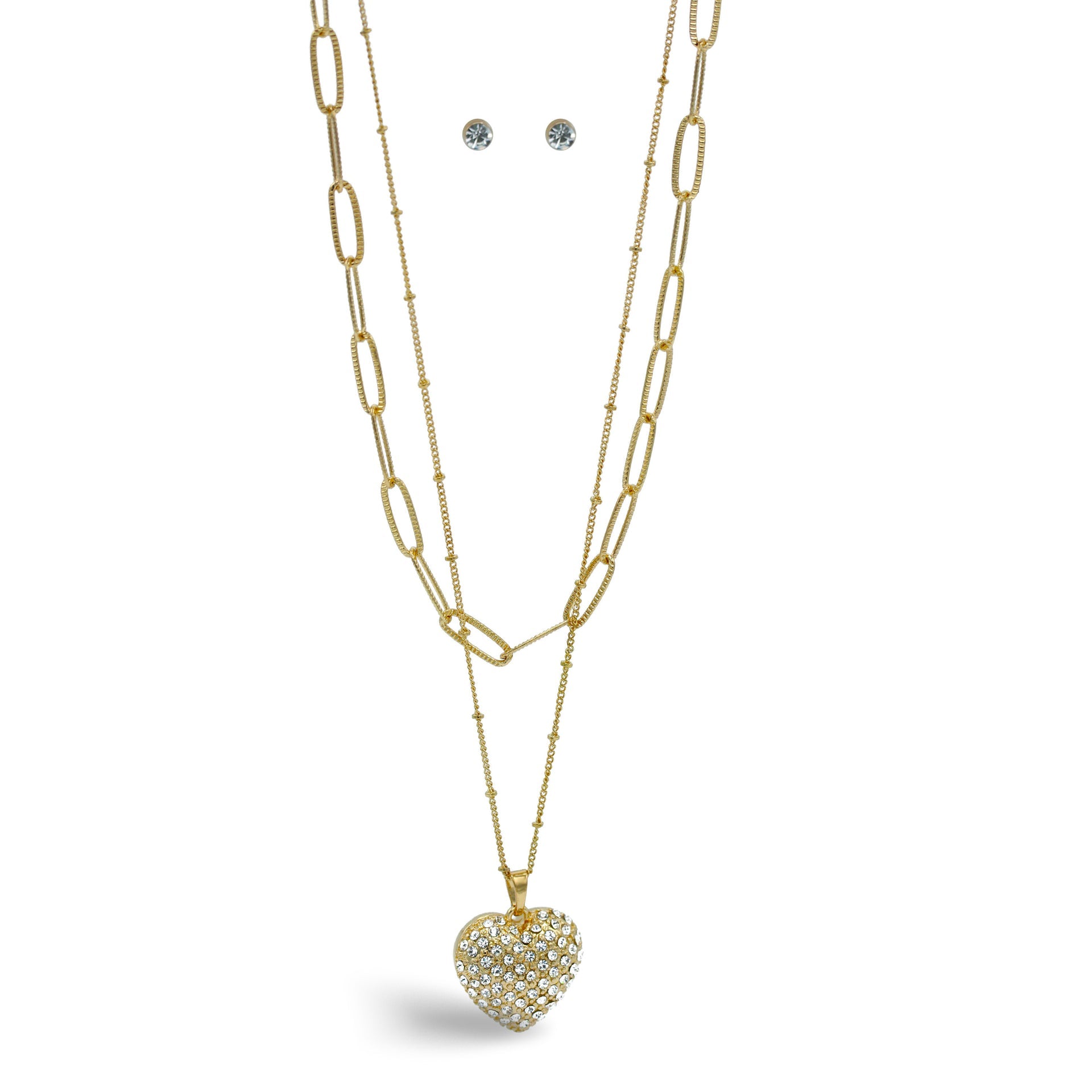 Gold Heart Crystal Pendant Necklace And Earrings Set# # HNN+E90640GC Gold Crystal(SE6)SF6)