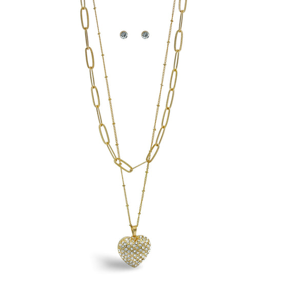 Gold Heart Crystal Pendant Necklace And Earrings Set# # HNN+E90640GC Gold Crystal(SE6)SF6)