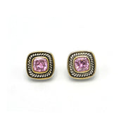 TWO TONE ROSE CRYSTAL SQUARE EARRINGS SET # 73014ER-RO(FE9)