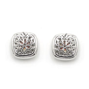 TWO TONE ROSE CRYSTAL SQUARE EARRINGS SET # 73014ER-RO(FE9)