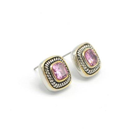 TWO TONE ROSE CRYSTAL SQUARE EARRINGS SET # 73014ER-RO(FE9)