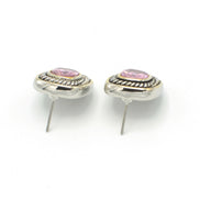 TWO TONE ROSE CRYSTAL SQUARE EARRINGS SET # 73014ER-RO(FE9)