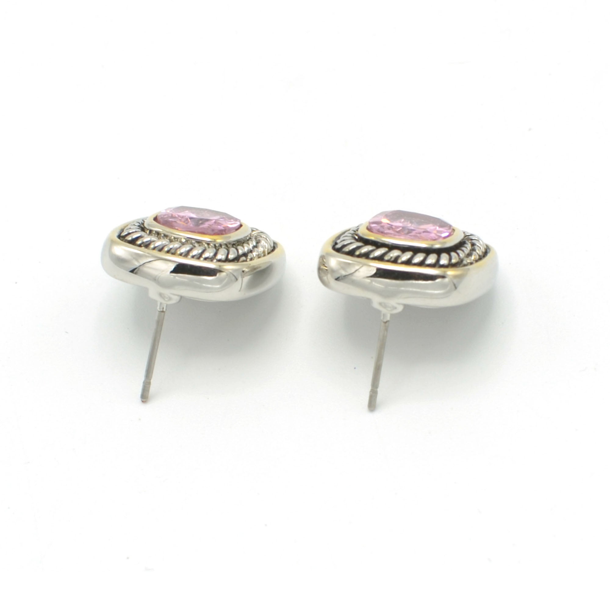 TWO TONE ROSE CRYSTAL SQUARE EARRINGS SET # 73014ER-RO(FE9)