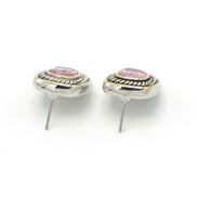 TWO TONE ROSE CRYSTAL SQUARE EARRINGS SET # 73014ER-RO(FE9)