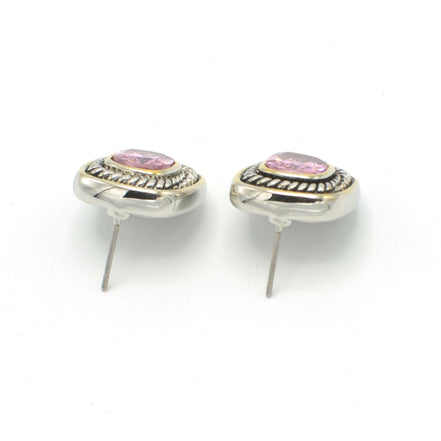 TWO TONE ROSE CRYSTAL SQUARE EARRINGS SET # 73014ER-RO(FE9)
