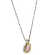 TWO TONE ROSE CRYSTAL SQUARE PENDANT BOX CHAIN NECKLACE # 73014EH-RO(FE9/FG7)