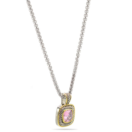 TWO TONE ROSE CRYSTAL SQUARE PENDANT BOX CHAIN NECKLACE # 73014EH-RO(FE9/FG7)